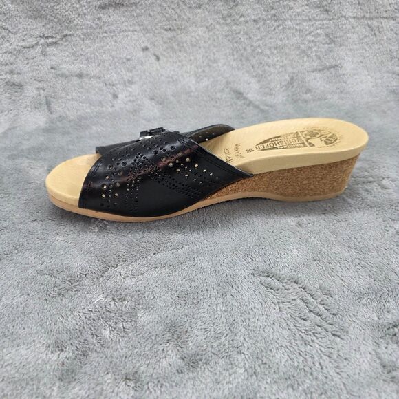 Worishofer 251P Women's Black leather Cork Wedge Slide Sandal US 8 EUR 38 - Picture 7 of 12